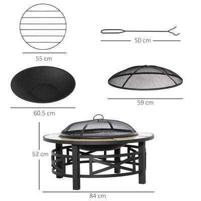 2-in-1 84cm Metal Large Fire Pit, Black