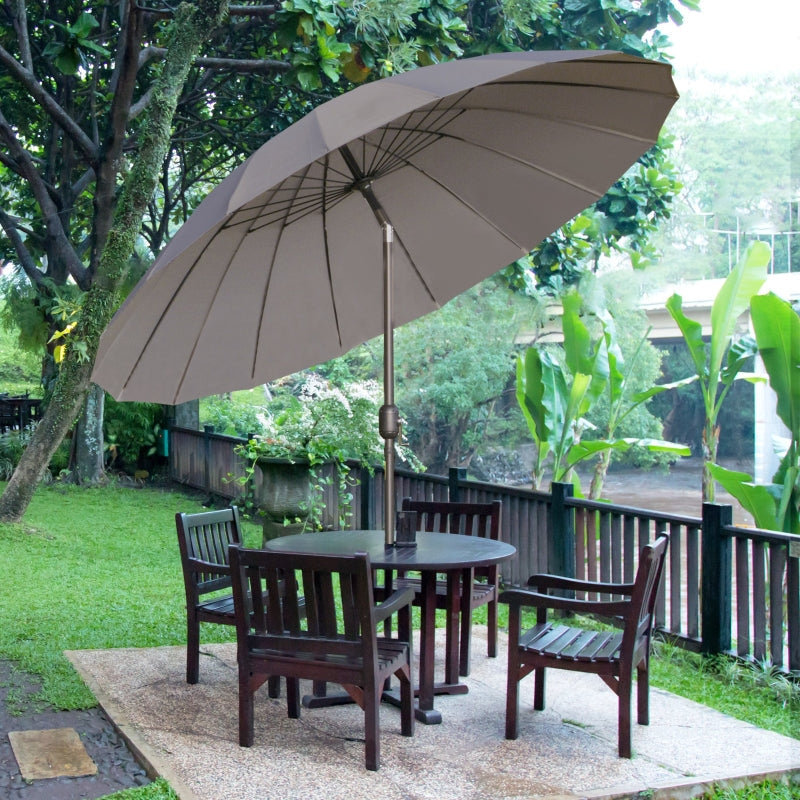 Parasol With 18 Sturdy Ribs Push Button Tilt Crank For Garden Dark Grey