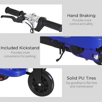 HOMCOM Kids Folding Electric Bike Children E Scooter Ride on Toy 2x12V Recharge Battery 120W Adjustable Height PU Wheels Suitable for 7 - 14 yrs Blue