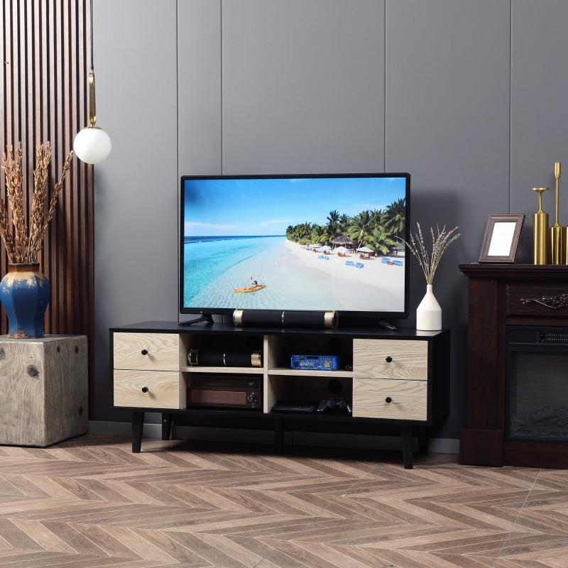 Black Boxy TV Stand, With Wood-Effect Drawers