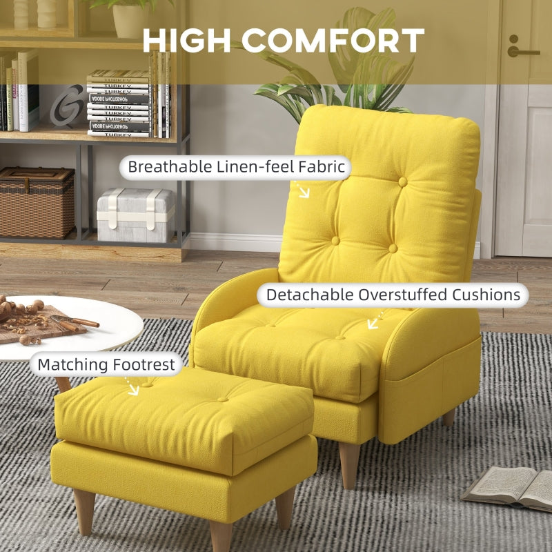 Upholstered Armchair With Footstool Set ,Yellow