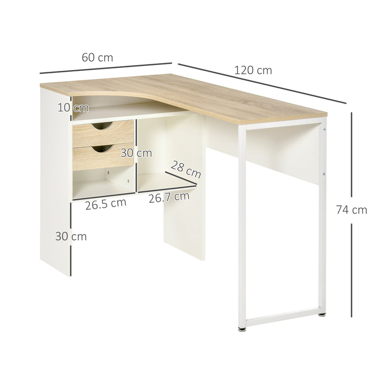 L-Shaped Corner Computer Desk Study Table PC Work w/ Storage Shelf Drawer Smooth Slide Office Home Workstation Space Saving - Light Brown