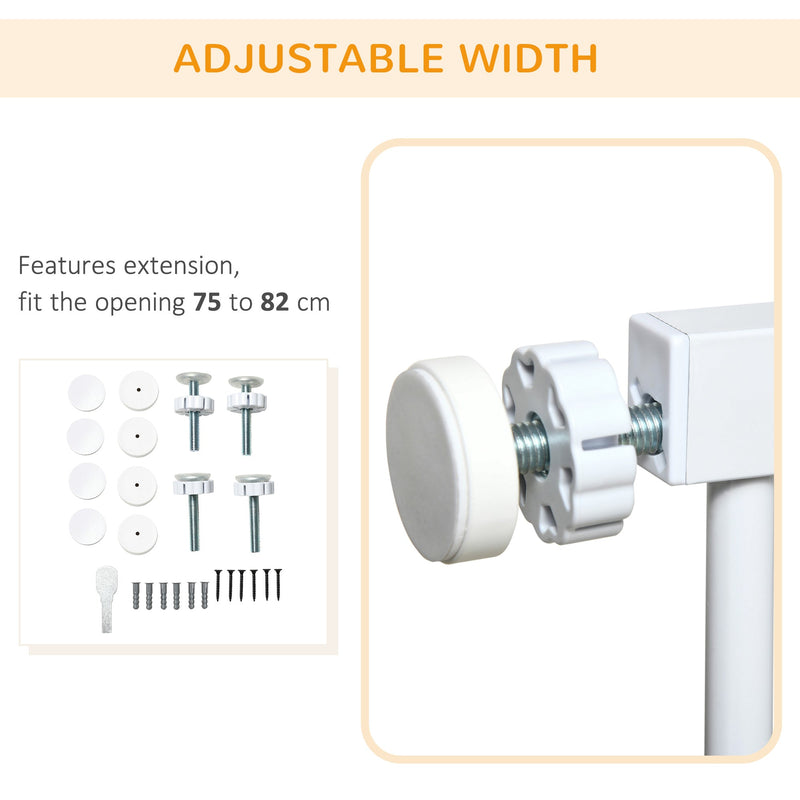 PawHut Pressure Fit Safety Gate for Doors and Stairs, Dog Gate with Auto Close, Pet Barrier for Hallways, with Double Locking Openings 75-82 cm White