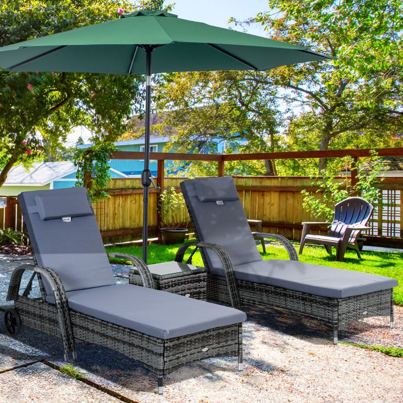 3 Seater Rattan Lounger Set With Side Table-Grey