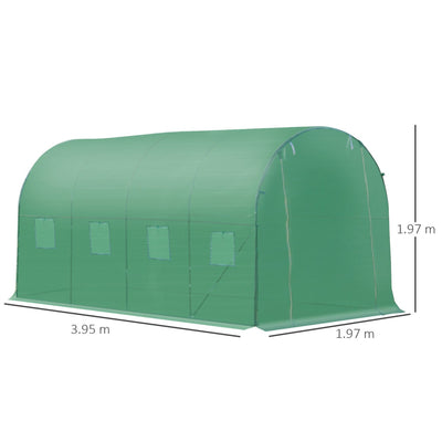 Outsunny 4x2 m Polytunnel Walk-in Greenhouse with Zip Door and Windows-Green