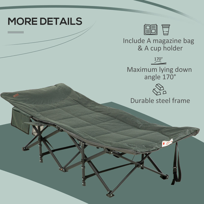 Outsunny Foldable Sun Lounger, Padded Patio Camping Bed with Maximum 170° Lying Down Angle & Carry Bag, Magazine Bag, Cup Holder for Outdoor, Grey