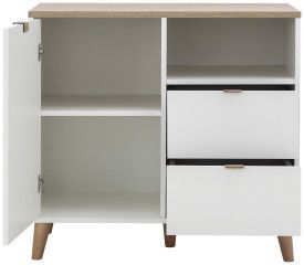 Alma Compact Sideboard with Door and Drawers - White and Oak