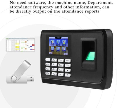 Fingerprint Attendance Machine 2.4 inch Display USB Biometric Time Clock Recorder Employee Checking-in Reader(1#)