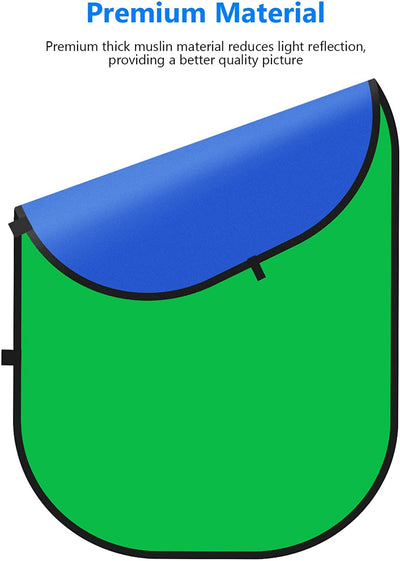 Neewer Chromakey Green Chromakey Blue Collapsible Backdrop Collapsible Reversible Background 5'x7'/150×200 cmChroma-Key Blue/Green