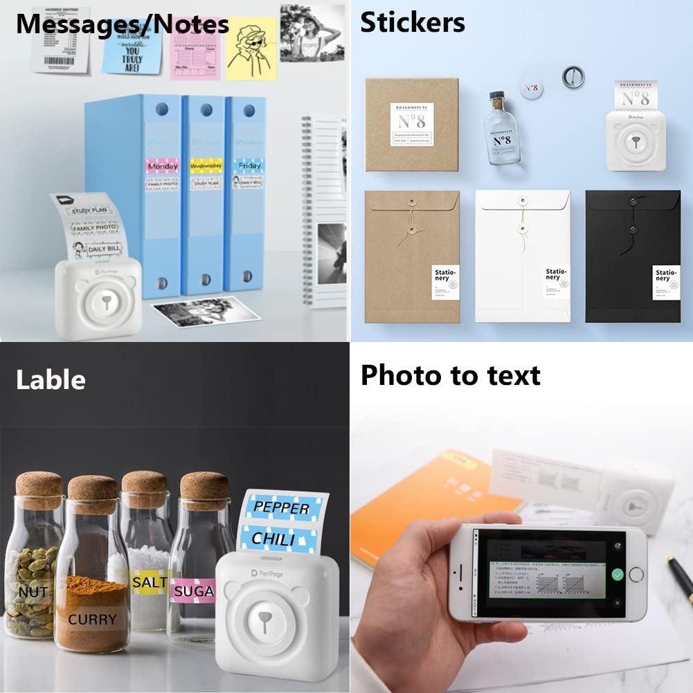 PeriPage A6 Mini Printer, Portable Thermal Printer, Mini Sticker Printer,  Bluetooth Connected Phone, Compatible with iOS and Android, Printable