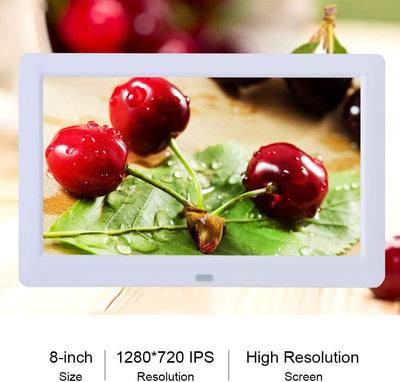 Digital Photo Frame High Resolution 1280x720 IPS LCD Screen,Calendar/Clock Function/MP3/Photo/Video Player with Remote Control（8-inch）