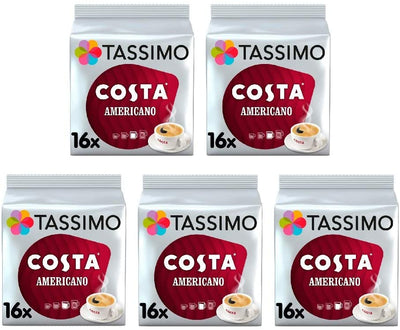 Tassimo Costa Americano Coffee Pods (Pack of 5, Total of 80 Coffee Capsules)