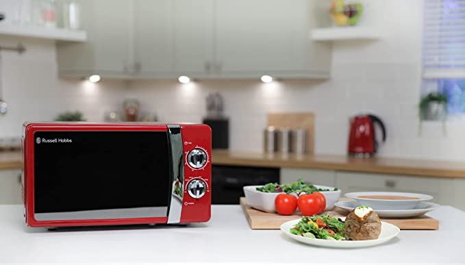 Russell Hobbs RHMM701R 17 Litre 700 W Red Solo Manual Microwave with 5 Power Levels, Ringer & Timer, Defrost Setting, Easy Clean