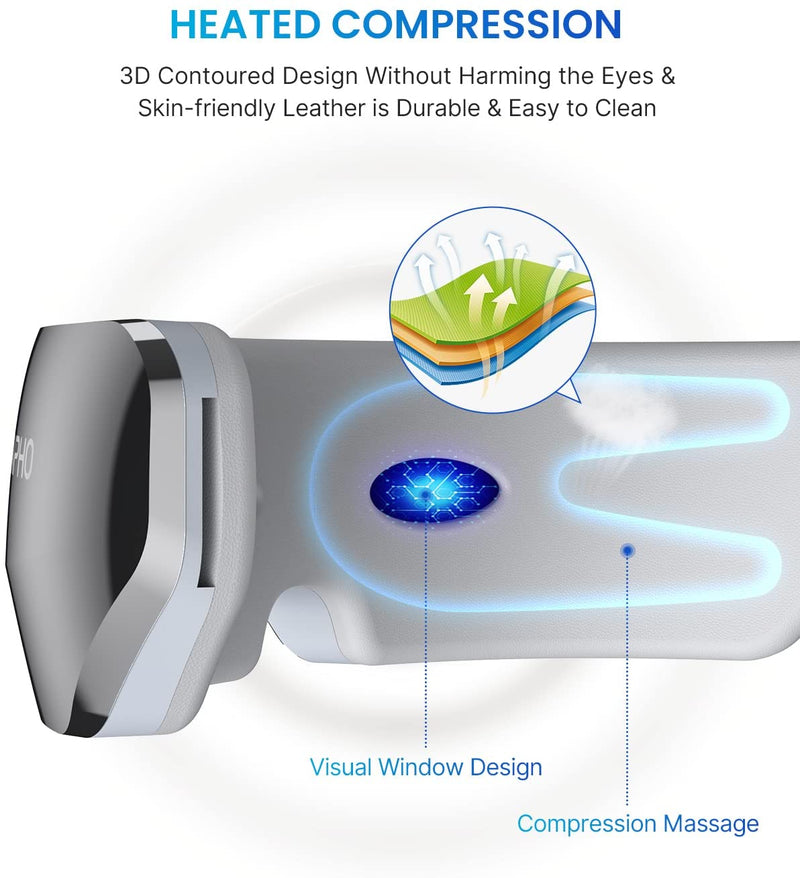 RENPHO Eye Massager with Heat and Vision Window with Compression, Vibration, 5 Massage Modes Rechargeable Heated Temple Massager for Relaxing Eyes