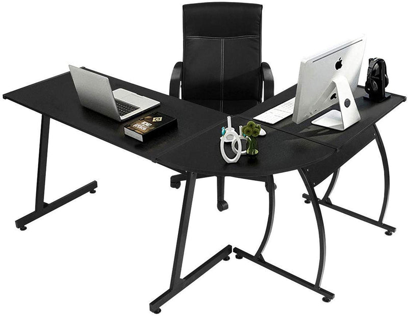 Computer Desk Office Corner Desk L-Shaped Desk Large Wood Workstation Black PC Gaming Desk Home-Office Study Table Kids Writing Desk 148 x 112 x 74 cm