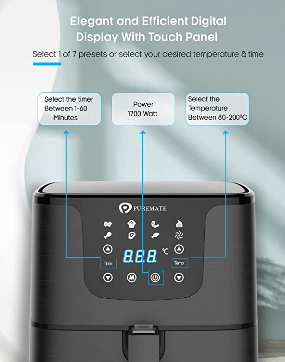 Air Fryer 1700W 5.5L with Digital Display Adjustable Temperature