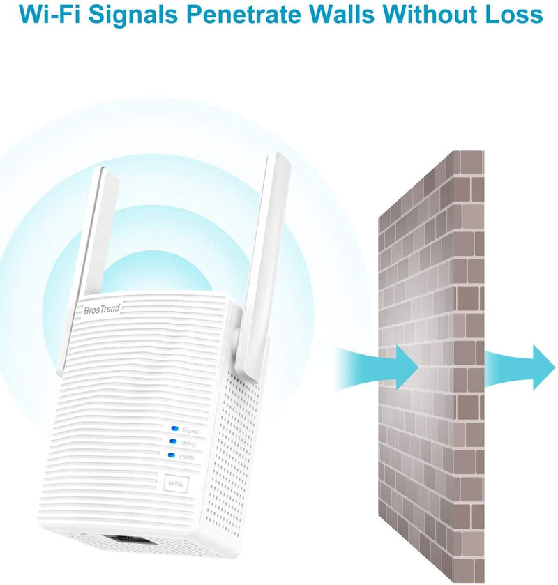 BrosTrend AC1200 WiFi Booster Range Extender, 1200Mbps Wireless Signal Repeater, 1 Ethernet Port, Access Point, Dual Band of 5GHz & 2.4GHz, UK Plug