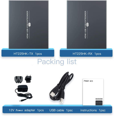 PW-HT225HK-B HDMI KVM USB Extender 165ft/50m Transmission over Single Cat5e/6/7 HD 1080P Support Loop out 3D EDID Function