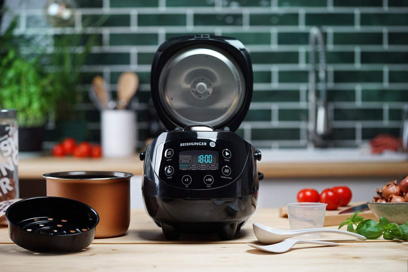 Reishunger Digital Mini Rice Cooker & Steamer, Keep Warm Function & Timer - Premium Inner Pot - Small Multi Cooker, 8 Presets & 7-Phase Technology