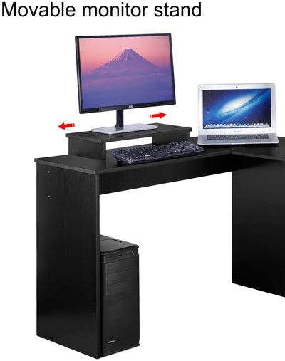 dosleeps L Shaped 53" Computer Corner Desk, FREE Monitor Stand, Home Gaming Desk, Office Writing Workstation with 2 Storage/Book Shelves, Black