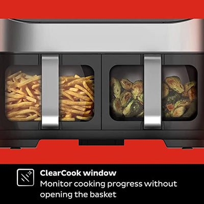 Instant Vortex Plus Digital Health Air Fryer Oven - Dual Basket with ClearCook Windows - 7.6L, 8-in-1 Cooking Programmes, Stainless Steel, 1700W