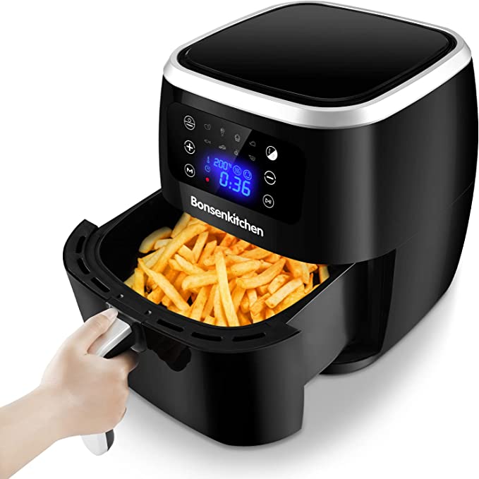 Bonsenkitchen Digital Air Fryer, 6L Large Air Fryer with 8 Menus, 1700W Oil Free Cooking with Timer & Temperature Control, Nonstick Basket, AF8001