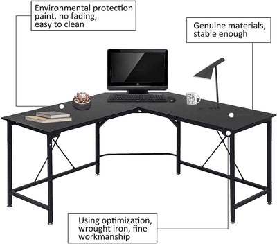 GRANDMA SHARK Corner Desk, L-Shaped Gaming Desk, Computer Desk, PC Desk, Computer Table, Office Desks for Home Working or Study (Black, 140×140×75 cm)