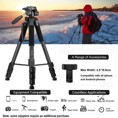 Victiv 72-inch Camera Tripod Aluminum Monopod T72 Max. Height 182 cm - Lightweight and Compact with 3-way Swivel Head, 2 Quick Release Plates