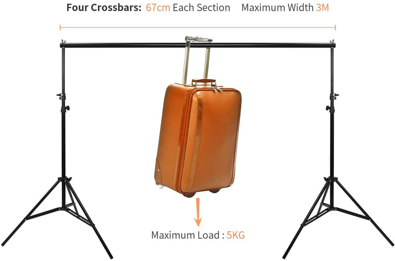 BEJOHU 2x3m/ 6.5ft x 10ft Adjustable Portable Photo Studio Backdrop Background Support System Stand 2x 2m Light Stands + 4 Crossbar + Carry Case