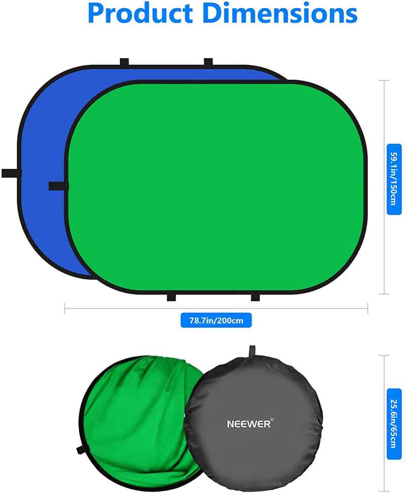 Neewer Chromakey Green Chromakey Blue Collapsible Backdrop Collapsible Reversible Background 5&