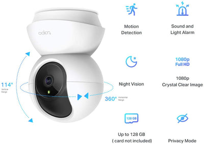 TP-Link Tapo Pan/Tilt Smart Security Camera, Indoor CCTV, 360° Rotational Views, Works with Alexa&Google Home (Tapo C200 / TC70)