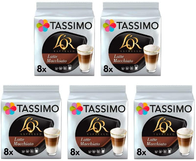 Tassimo L'OR Latte Macchiato Coffee Pods (Pack of 5, Total 80 Coffee Capsules)