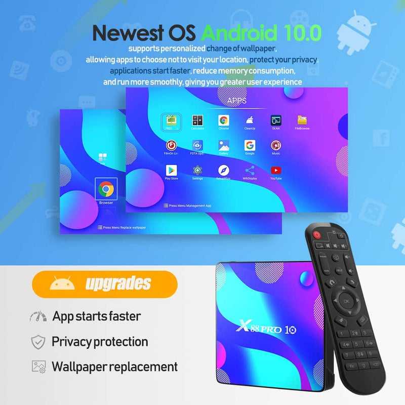 Android TV BOX, Android 10.0 TV BOX 4GB RAM/32GB ROM RK3318 Quad-Core Support 2.4GHz/5.0GHz WiFi 100M Ethernet 4K HD TV BOX