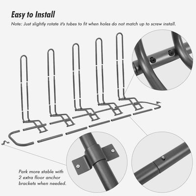 Sunix Bike Parking Stand, Bike Rack Bicycle Floor Parking Stand for 5 Bikes, Adjustable Dual Purposes Bike Storage Holder