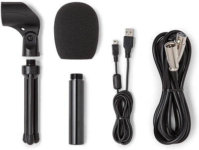 SAMSON Q2U Recording and Podcasting Pack - USB/XLR Dynamic Microphone with Accessories, 16-bit, 44.1kHz/48kHz, Silver