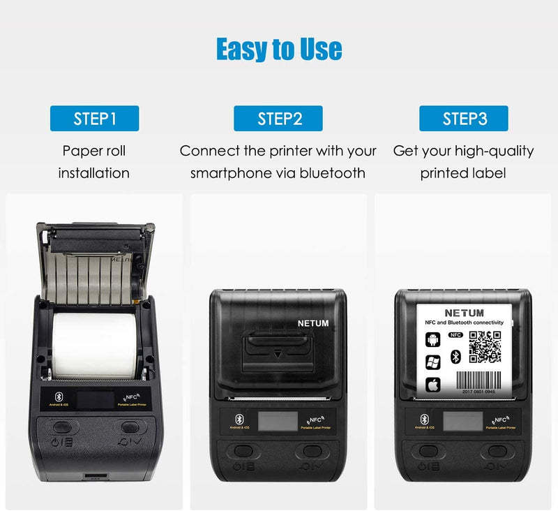 NETUM Portable Thermal Label Printer, 58mm Bluetooth with Rechargeable Battery for Barcode, Office, Warehouse, Shipping, Clothing, Printing NT-G5