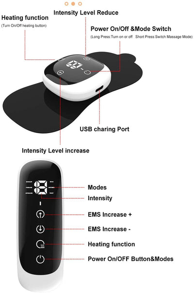 Wireless TENS Machine for Pain Relief TENS Unit Heated Rechargeable Muscle Stimulator EMS Massage for Back Knee, Sciatica Arthritis Muscle, Joint Pain