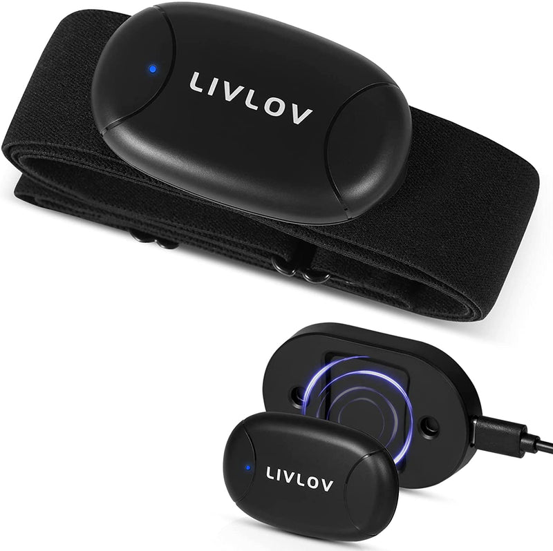 LIVLOV V8 Heart Rate Monitor with Wireless Charger, Rechargeable Heart Rate Monitor Chest Strap Bluetooth 5.0, ANT+ and 5.3 Khz, Waterproof HR Sensor