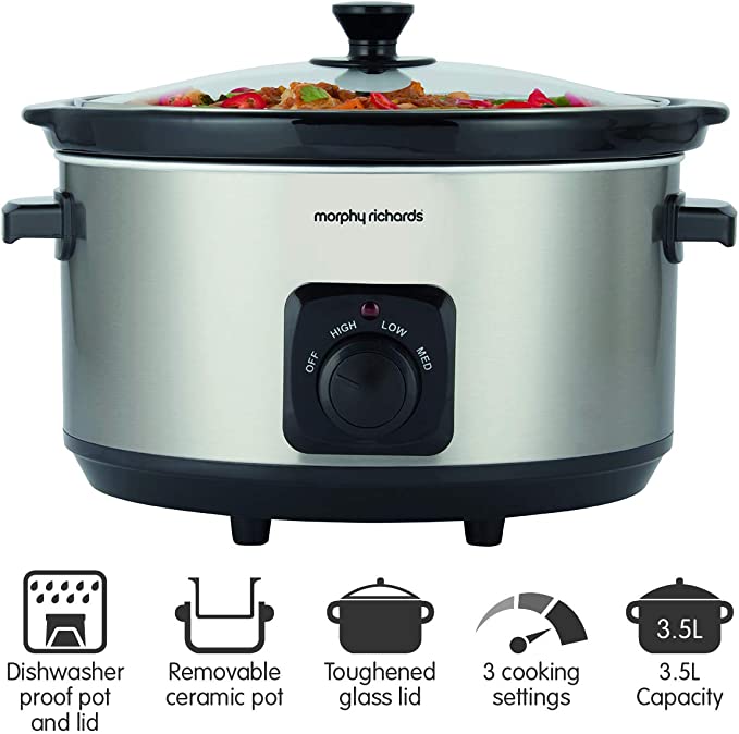 Morphy Richards 461013 6.5 Litre Ceramic Slow Cooker, One-Pot Solution, Silver