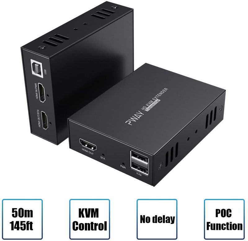 PW-HT225HK-B HDMI KVM USB Extender 165ft/50m Transmission over Single Cat5e/6/7 HD 1080P Support Loop out 3D EDID Function