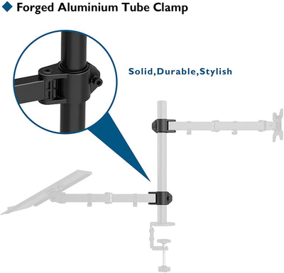 BONTEC Monitor Arm Mount with Laptop Tray for 13 to 27 inch LCD LED Screen & up to 15.6 inch Notebook, Desk Stand Bracket with Clamp