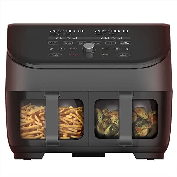 Instant Vortex Plus Digital Health Air Fryer Oven - Dual Basket with ClearCook Windows - 7.6L, 8-in-1 Cooking Programmes, Charcoal, 1700W