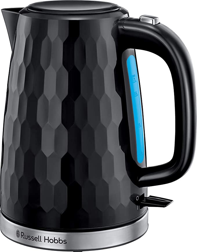 Russell Hobbs 26051 Cordless Electric Kettle - Contemporary Honeycomb Design with Fast Boil and Boil Dry Protection, 1.7 Litre, 3000 W, Black