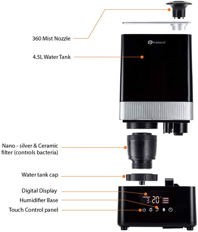 PureMate 4.5L Digital Ultrasonic Cool Mist Humidifier with Ioniser