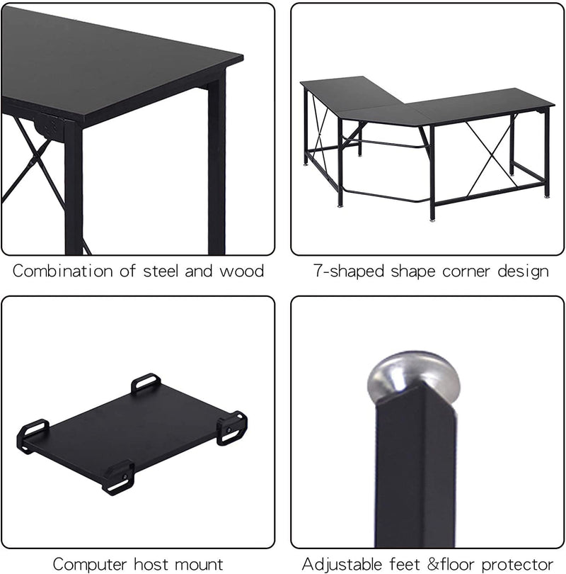 GRANDMA SHARK Corner Desk, L-Shaped Gaming Desk, Computer Desk, PC Desk, Computer Table, Office Desks for Home Working or Study (Black, 140×140×75 cm)