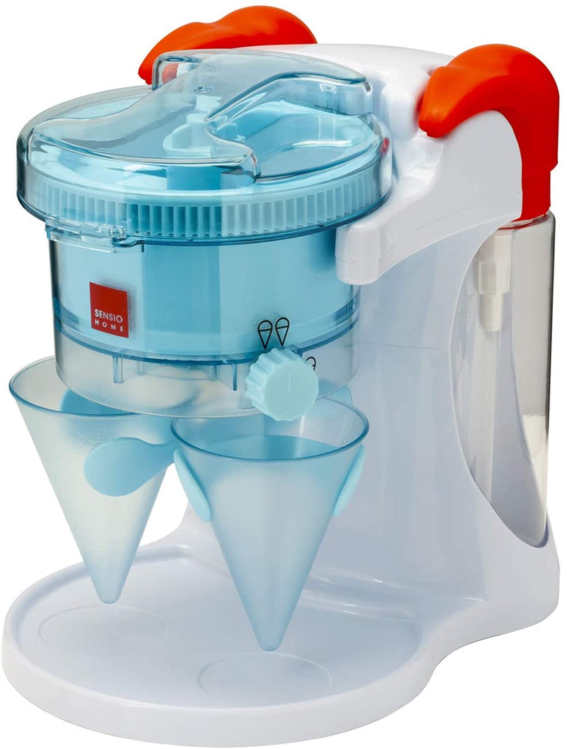 Sensio Home Snow Cone Maker Machine, Crushed Ice, Slushie Cocktail Maker Shaved Ice Machine with 2 Reusable Slush Cones and 2 Dispensing Syrup Bottles