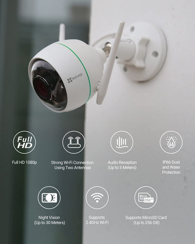 EZVIZ Outdoor Security Camera WiFi 1080P, Waterproof, 30M Night Vision, AI-Powered Human Detection, Cloud/SD Card Storage, Work with Alexa (C3WN)