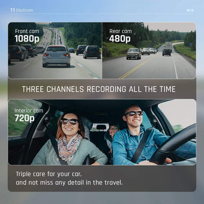 iiwey Dash Cam Front Rear and Three Channels 1080P with IR Night Vision, SD Card included, Dashcam 170 Wide Angle, HDR, Motion Detection and G-sensor