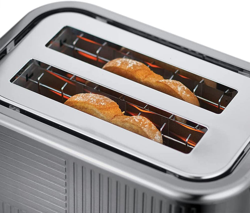 Russell Hobbs 25250 Geo Steel 2 Slice Wide Slot Toaster - Contemporary Design with Faster Toasting Technology, Textured Stainless Steel