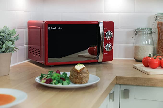 Russell Hobbs RHMM701R 17 Litre 700 W Red Solo Manual Microwave with 5 Power Levels, Ringer & Timer, Defrost Setting, Easy Clean